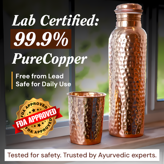 Certified Ayurveda® Pure Copper Water Bottle - V2 Hand-Hammered Edition
